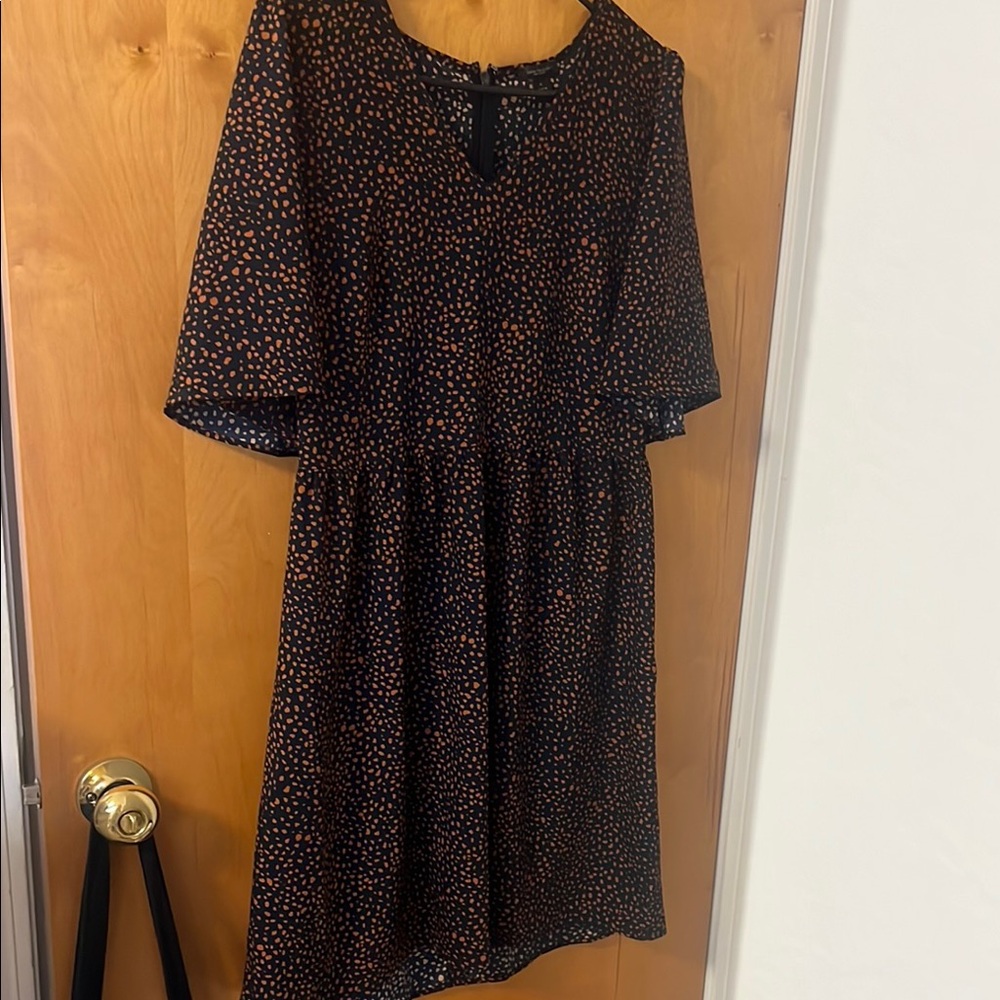 Ann Taylor Navy and Copper Patterned Dress